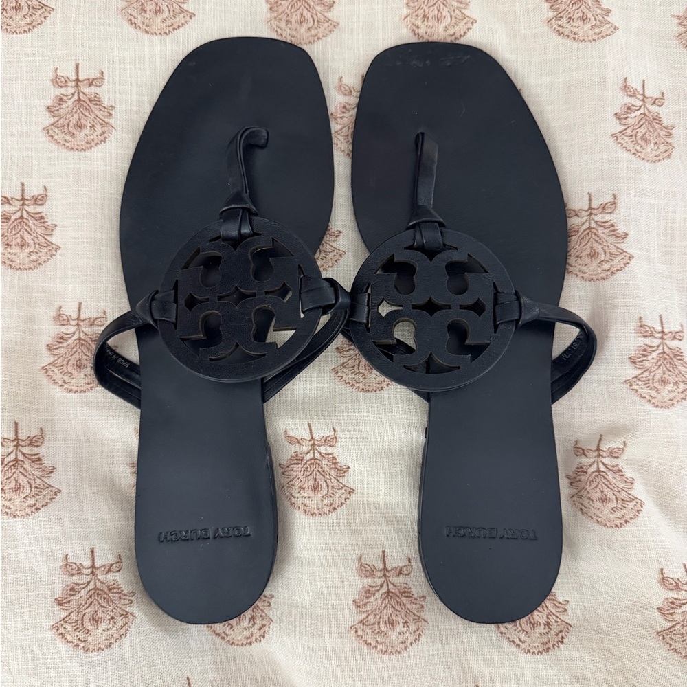 Tory Burch Navy Logo Flip-Flops